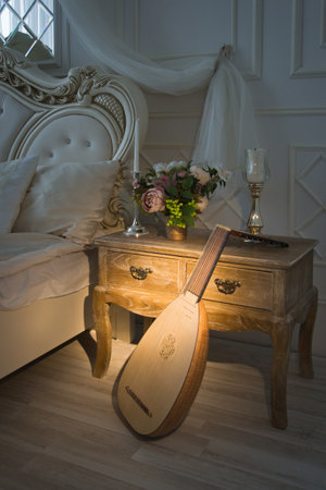 Musical still life in the Renaissance style with luteの写真素材