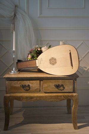 Musical still life in the Renaissance style with luteの写真素材