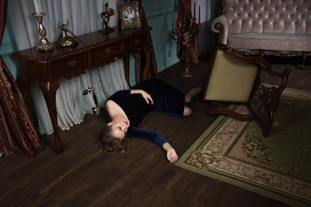 Noir film. Sexual woman being strangled in a vintage interior