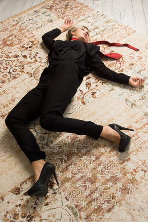 Crime scene with strangled  business woman (imitation)の写真素材