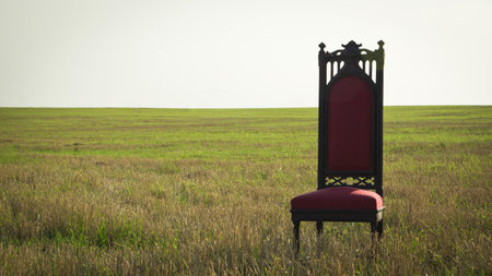 Old Royal throne in a summer fieldの写真素材