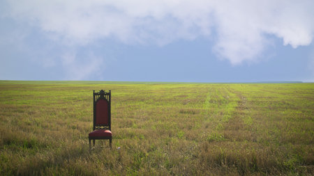 Old Royal throne in a summer fieldの写真素材
