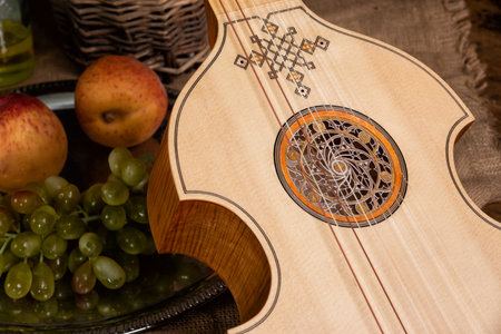 Musical still life in the Renaissance style with violaの写真素材