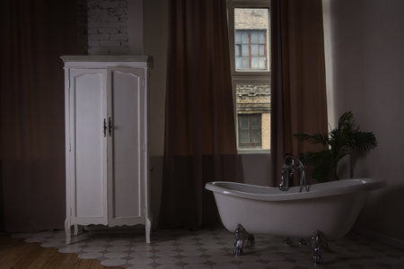 White bathroom interior in a vintage styleの写真素材