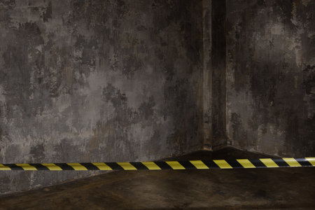 Mystical dark interior against a grungy brick wallの写真素材