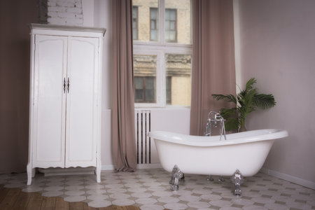 White bathroom interior in a vintage styleの写真素材