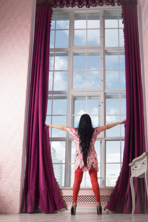 Sexual emotional attractive woman  in erotic lace underwearの写真素材