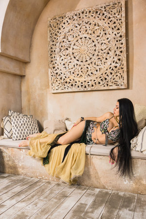 Beautiful traditional female dancer. Oriental dancer woman. Belly dancing.