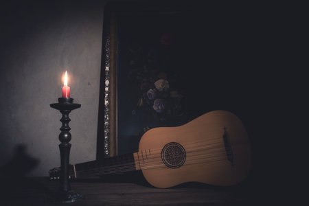 Musical still life in the Renaissance style with vihuelaの写真素材