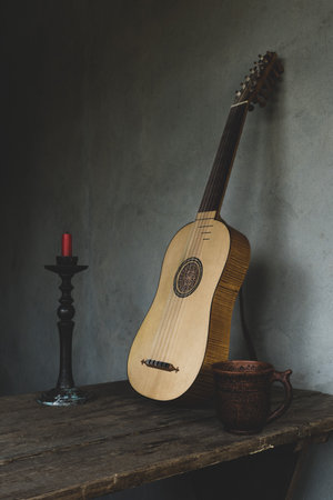 Musical still life in the Renaissance style with vihuelaの写真素材
