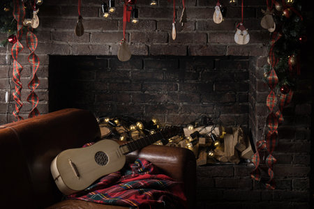 Musical still life in the Renaissance style with renaissance guitarの写真素材