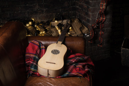 Musical still life in the Renaissance style with renaissance guitar