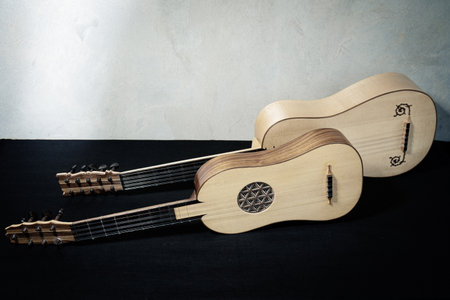 Musical still life in the Renaissance style with two renaissance guitars