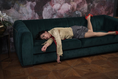 Crime scene with strangled business woman (imitation)の写真素材