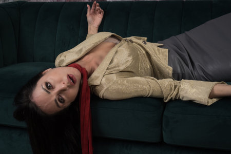 Crime scene with strangled business woman (imitation)の写真素材