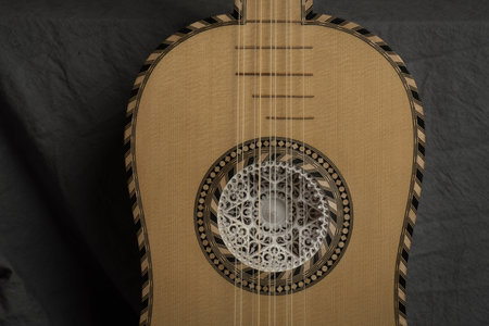 Baroque guitar of the 17th century. Close-up detailsの写真素材