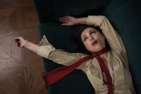 Crime scene with strangled business woman (imitation)の写真素材