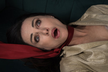 Crime scene with strangled business woman (imitation)の写真素材