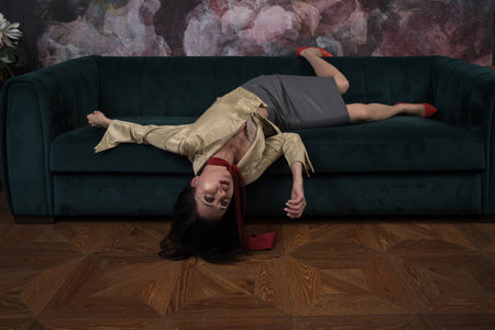 Crime scene with strangled business woman (imitation)の写真素材