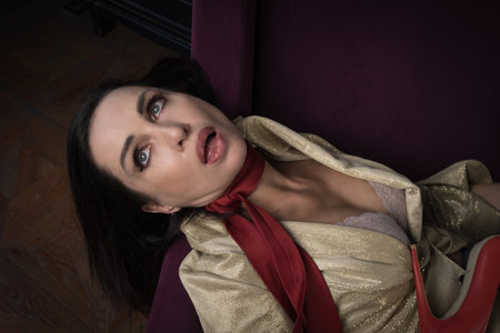 Crime scene with strangled business woman (imitation)の写真素材