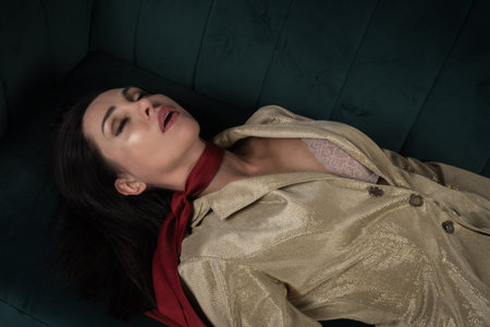 Crime scene with strangled business woman (imitation)の写真素材