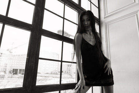 Sexual attractive asian woman in erotic lace underwearの写真素材