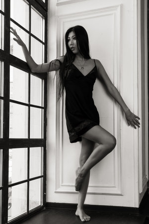 Sexual attractive asian woman in erotic lace underwearの写真素材