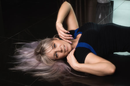 Beautiful young woman in retro styleの写真素材