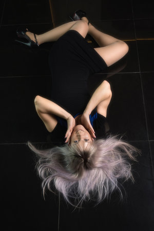 Beautiful young woman in retro styleの写真素材