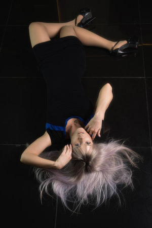 Beautiful young woman in retro styleの写真素材