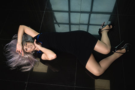 Beautiful young woman in retro styleの写真素材