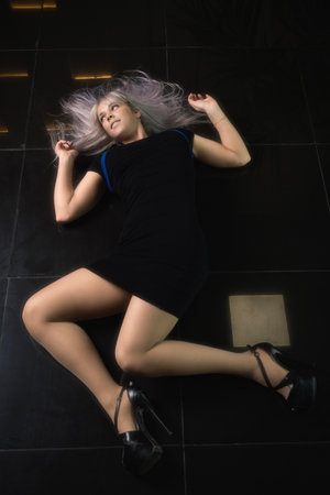 Beautiful young woman in retro styleの写真素材