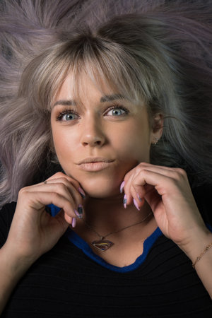 Beautiful young woman in retro styleの写真素材