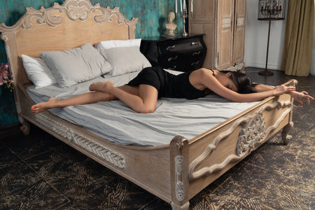 Sexual attractive asian woman in erotic lace underwearの写真素材