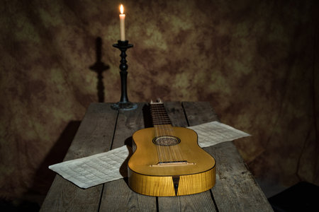 Musical still life in the Renaissance style with vihuelaの写真素材