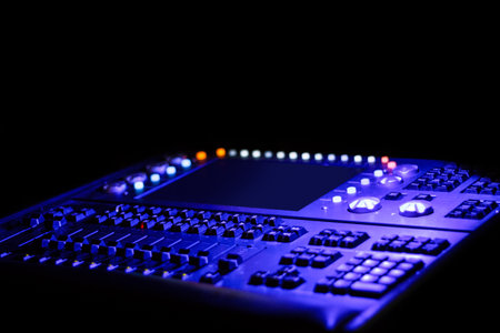 Purple and blue light mixer for a scene with a display