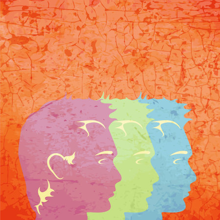 summer grunge backgraund  face profile silhouette  vecktor illustrationのイラスト素材