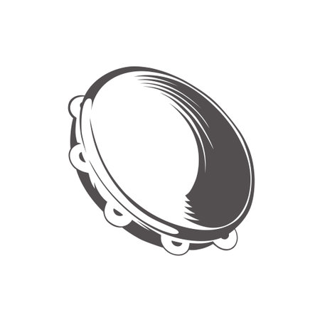 hand drawing style black and white silhouette of tambourine vector illustrationのイラスト素材