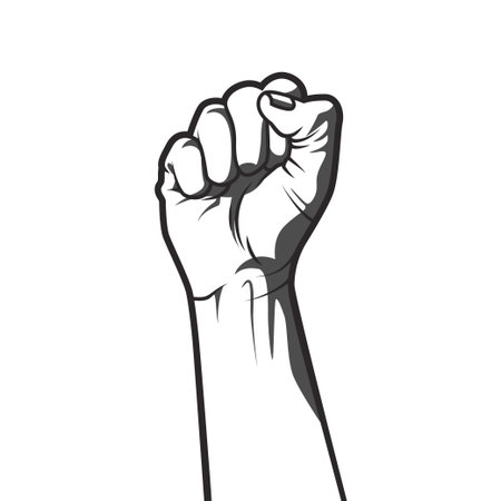 Vector illustration in black and white  style of a clenched fist held high in protest.のイラスト素材