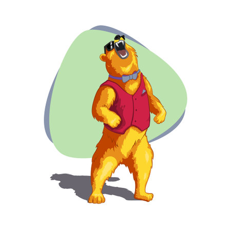 Colorful vector illustration of vintage hipster angry bear.のイラスト素材