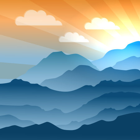 Vintage colorful background with sun and mountains.のイラスト素材