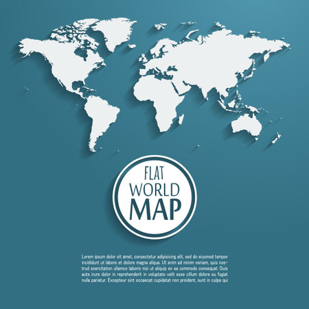Vector world map background with long shadow and flat design style, clean and modern.のイラスト素材