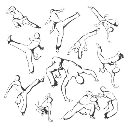 Isolated silhouettes capoeira dancer.  illustration set for designのイラスト素材