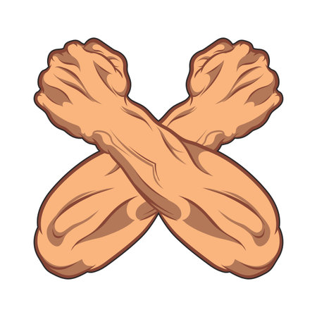 Two crossed hands clenched into a fist. black and white comic book illustration. gym iconのイラスト素材