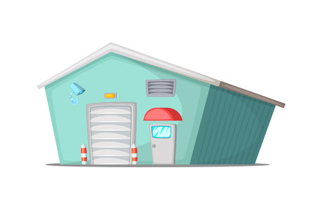 Concept cartoon illustration of a stylized warehouse for storing goods. Isolated on white.のイラスト素材