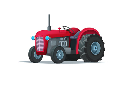 Red cartoon tractor isolated on white background. Heavy agricultural machinery for field work.のイラスト素材