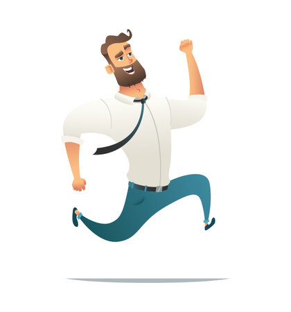 Happy businessman running in cartoon style illustrationのイラスト素材