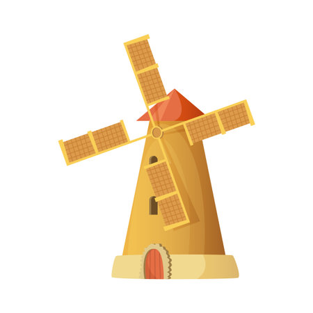 Old European cartoon windmill vector illustrationのイラスト素材