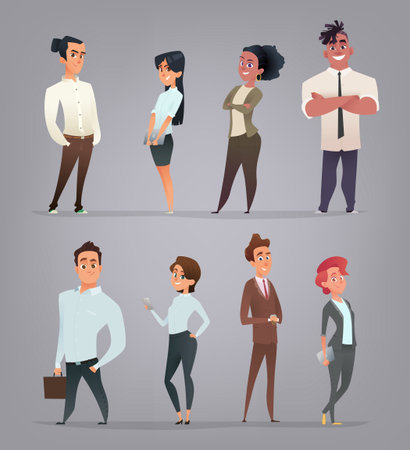 Collection of charming young businessmen and managers. Flat modern cartoon styleのイラスト素材