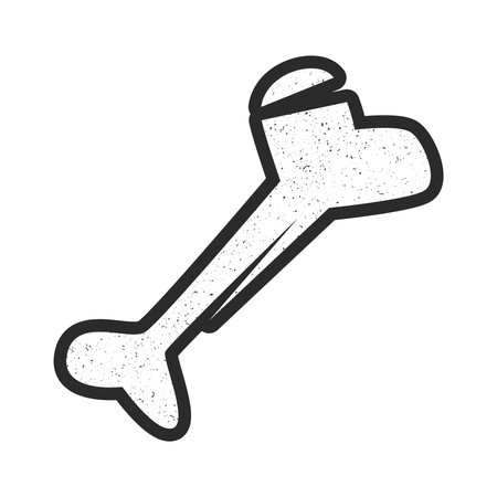 Vintage black and white stylized cracked dog food bone, with stains isolated on white backgroundのイラスト素材